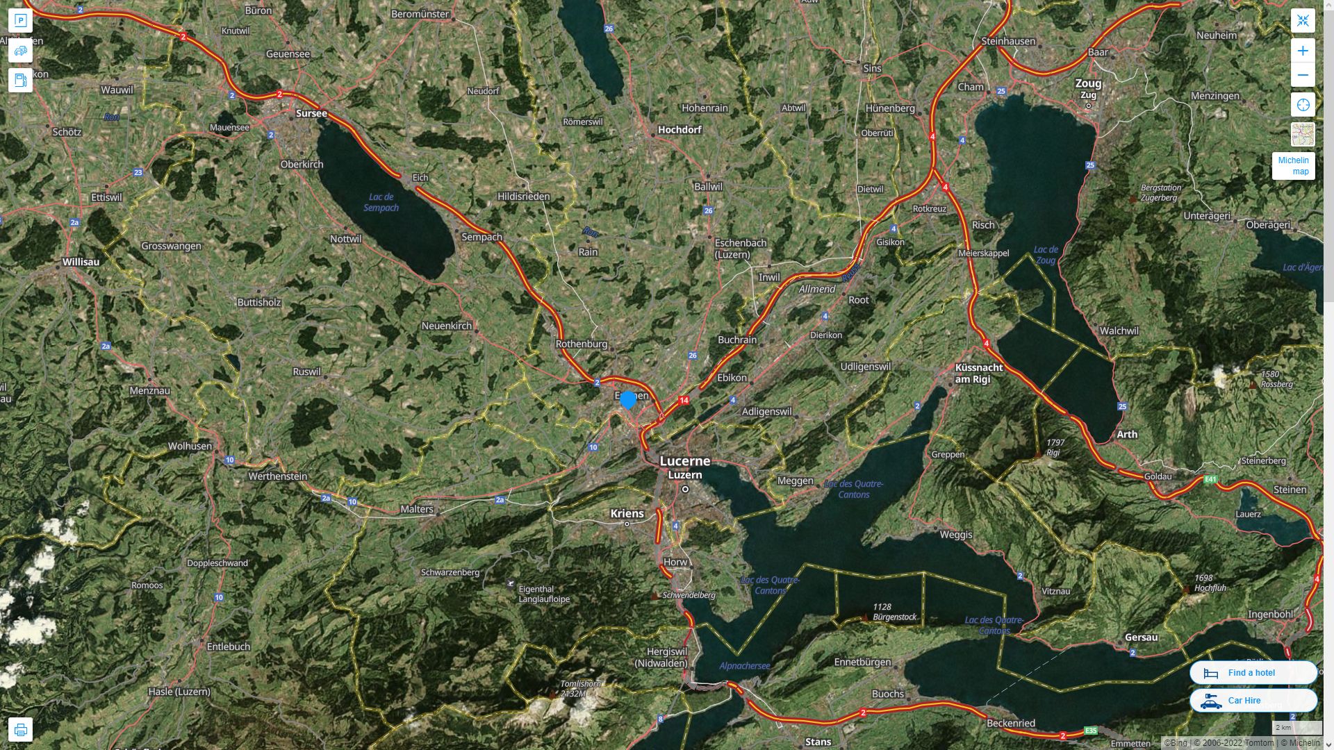 Emmen Suisse Autoroute et carte routiere avec vue satellite